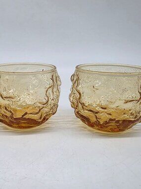 Anchor Hocking Amber Textured Roly Poly Glasses Vintage Mid-Century Modern Style